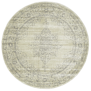 Pemberly Row 5'3 Round Traditional Oriental Vintage Area Rug in Beige