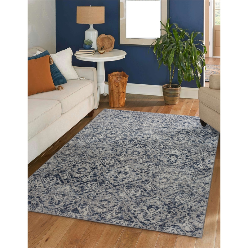 Pemberly Row Polyester Transitional Abstract Blue 5x8 Area Rug