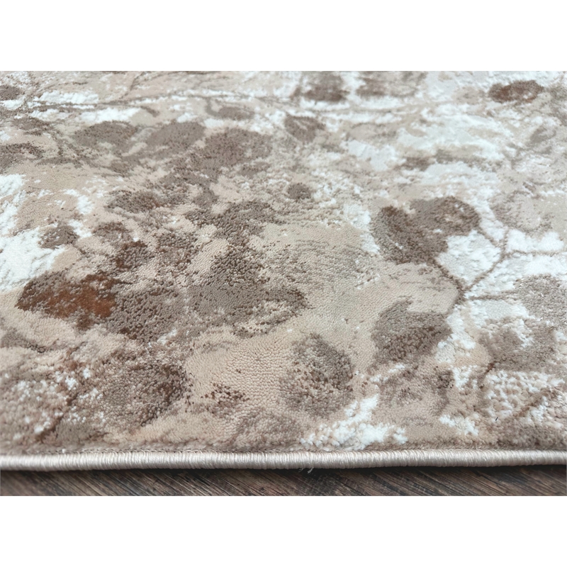 Pemberly Row Polyester Transitional Floral Beige 3x5 Area Rug