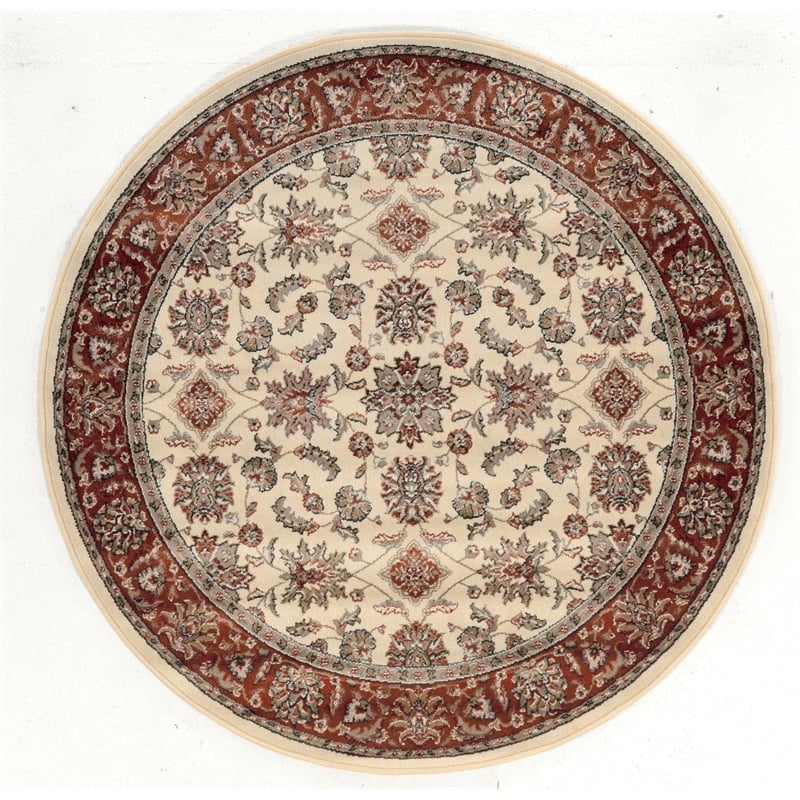 Pemberly Row Traditional 8' x 8' Circular Fabric Rug in Ivory