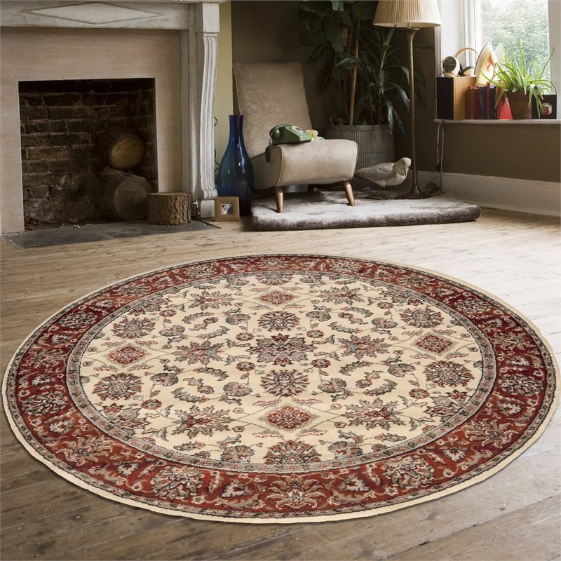 Pemberly Row Traditional 8' x 8' Circular Fabric Rug in Ivory