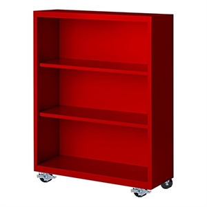 Pemberly Row Modern Industrial Office Mobile Bookcase in Red
