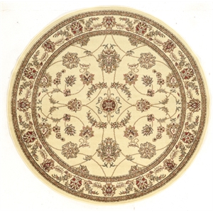 Pemberly Row Oriental Floral 5'3&quotRound Polypropylene Area Rug in Ivory