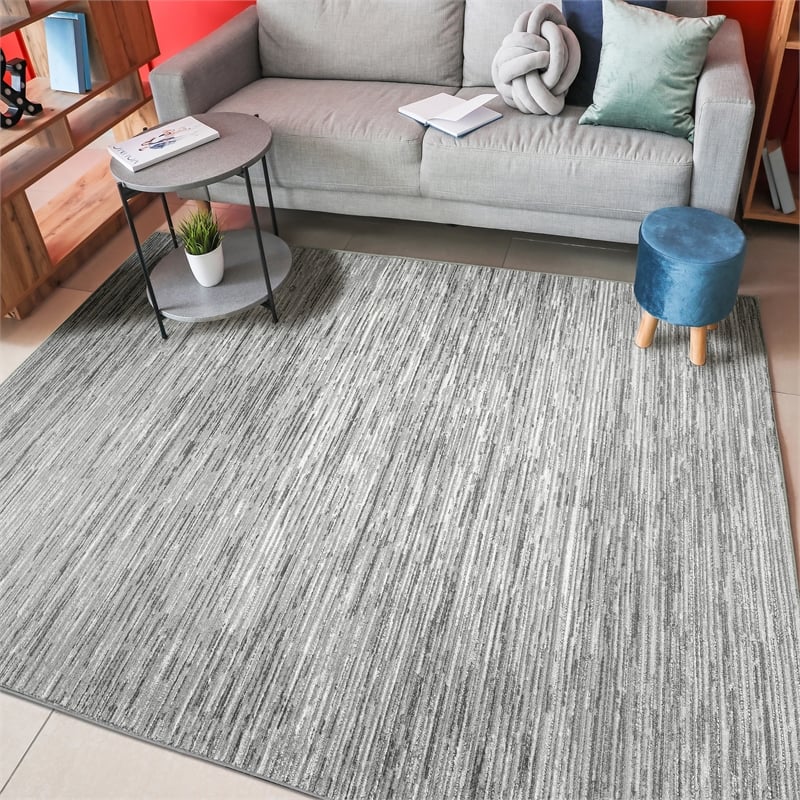 Pemberly Row Polyester Transitional Striated Gray 3x5 Area Rug