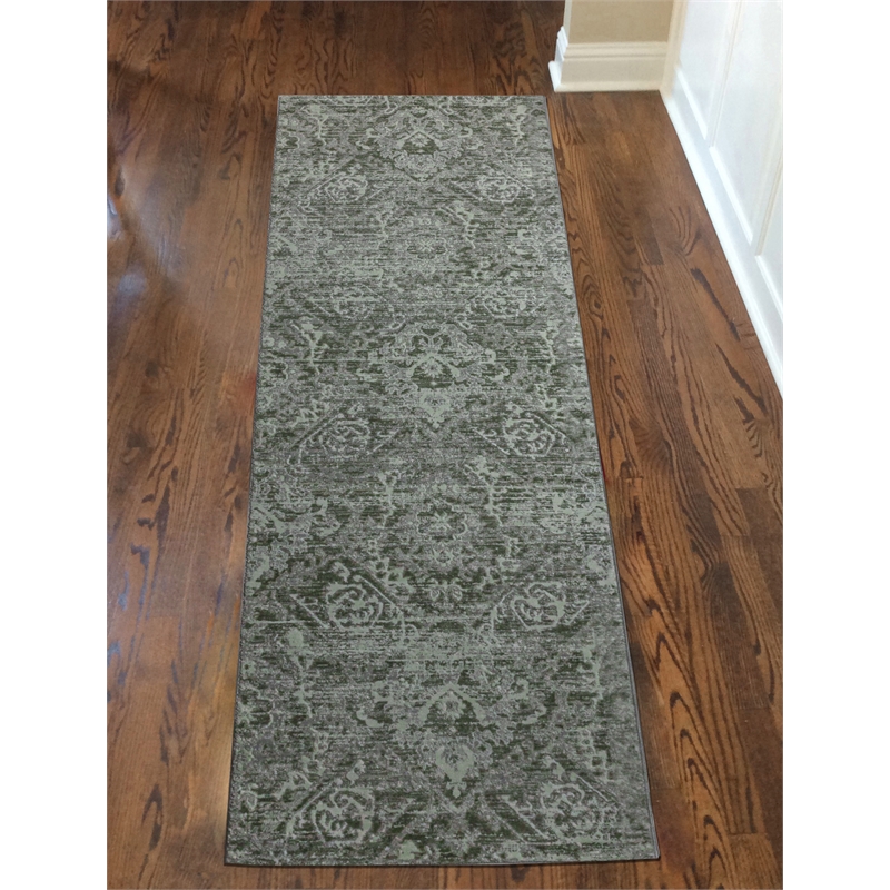 Pemberly Row Polyester Transitional Abstract Green Runner Area Rug