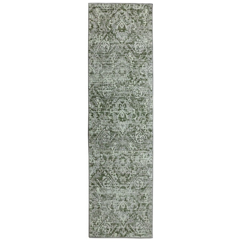 Pemberly Row Polyester Transitional Abstract Green Runner Area Rug