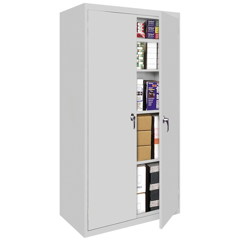 Pemberly Row Modern Industrial Office Fixed Shelf Storage Cabinet in Gray