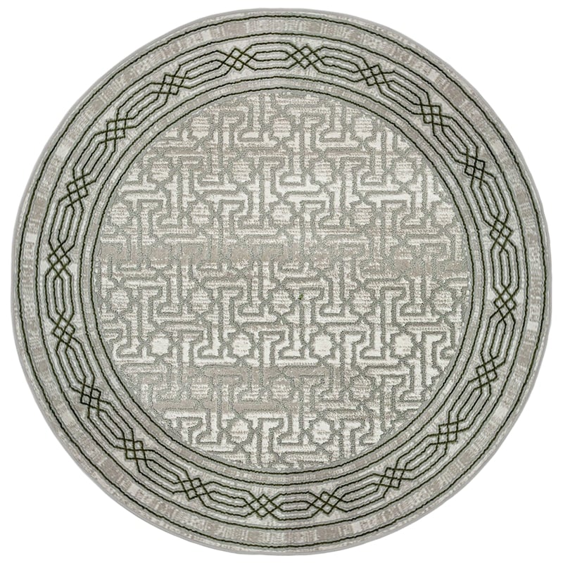 Pemberly Row Polyester Transitional BordeRed Green 8' Round Area Rug