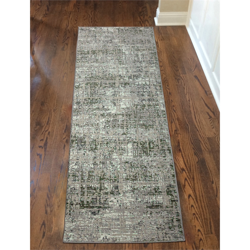 Pemberly Row Polyester Transitional Striated Green Runner Area Rug