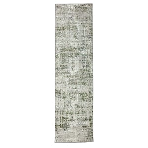 Pemberly Row Polyester Transitional Striated Green Runner Area Rug