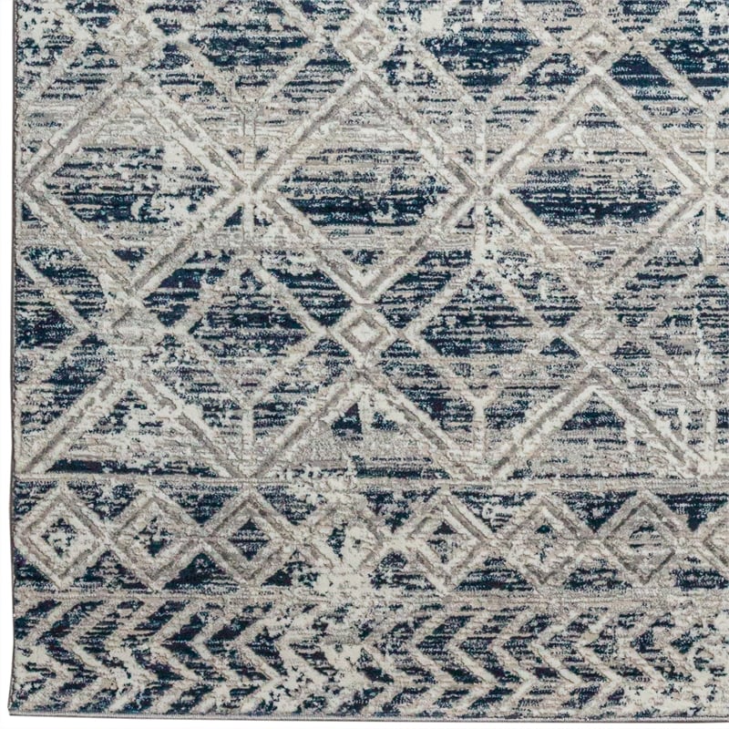 Pemberly Row Polyester Transitional Geometric Blue 3x5 Area Rug