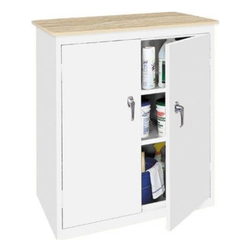 Pemberly Row Modern Industrial Office Counter High Cabinet in White