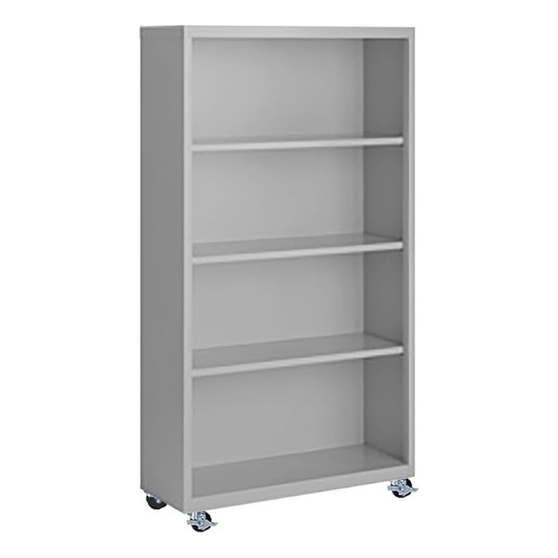 Pemberly Row Modern Industrial Office Mobile Bookcase in Gray
