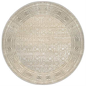 Pemberly Row Polyester Transitional BordeRed Beige 5' Round Area Rug