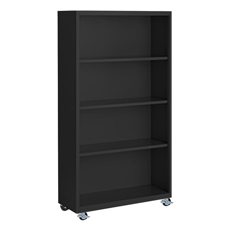 Pemberly Row Modern Industrial Office Mobile Bookcase in Black