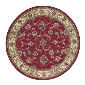 Pemberly Row Oriental Floral 7'10 Round Polypropylene Area Rug in Red