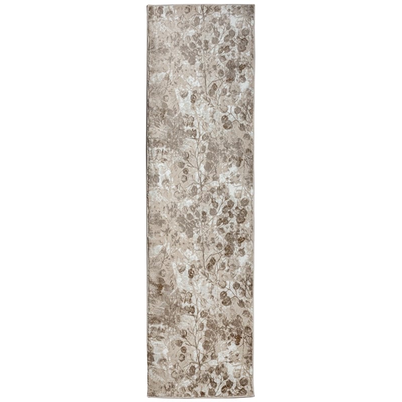 Pemberly Row Polyester Transitional Floral Beige Runner Area Rug