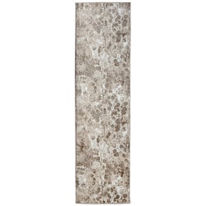 Pemberly Row Polyester Transitional Floral Beige Runner Area Rug