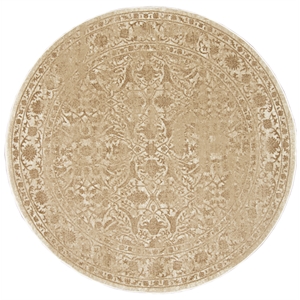 Pemberly Row 5'3 Round Traditional Oriental Vintage Area Rug in Bone Ivory