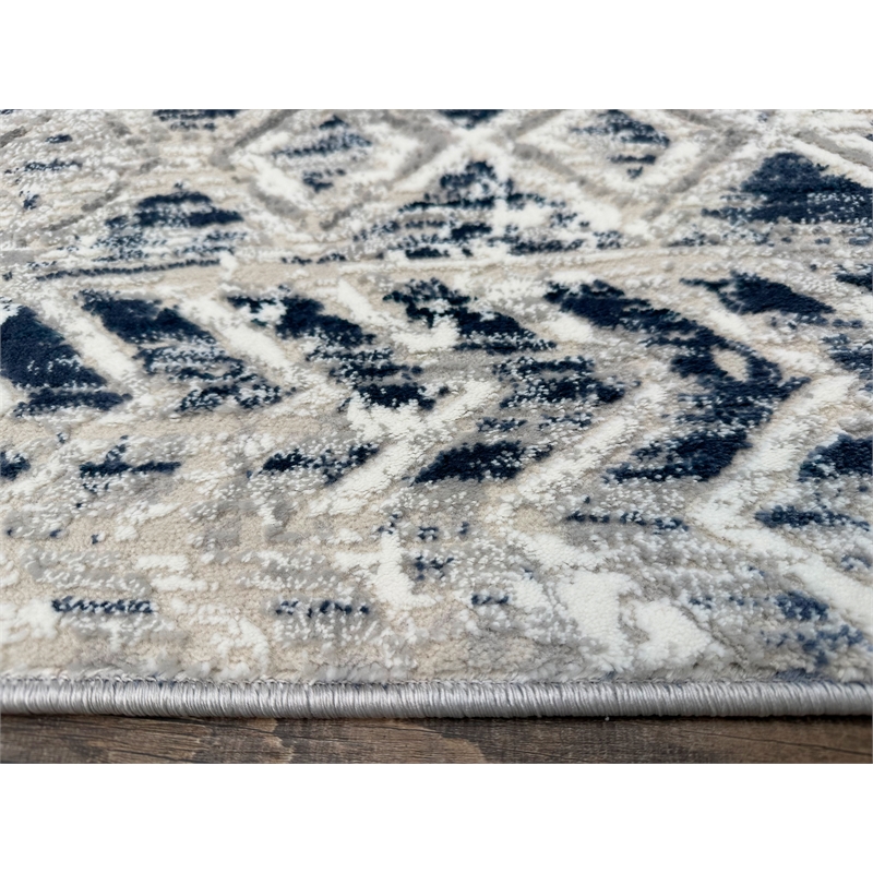 Pemberly Row Polyester Transitional Geometric Blue Runner Area Rug