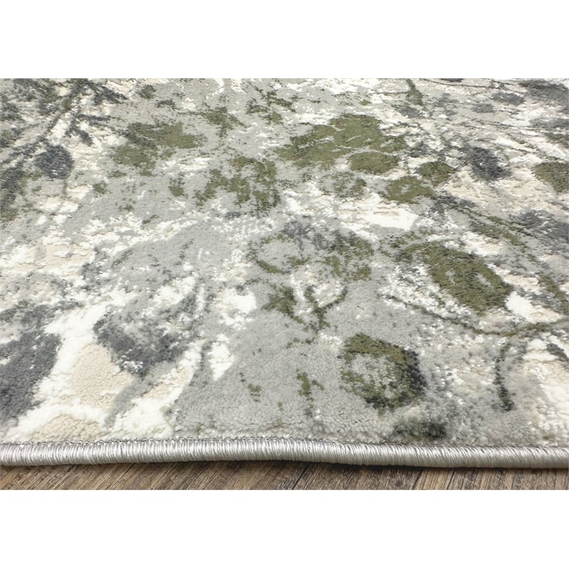 Pemberly Row Polyester Transitional Floral Green 8x10 Area Rug