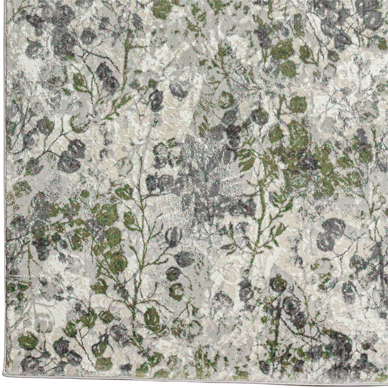 Pemberly Row Polyester Transitional Floral Green 8x10 Area Rug