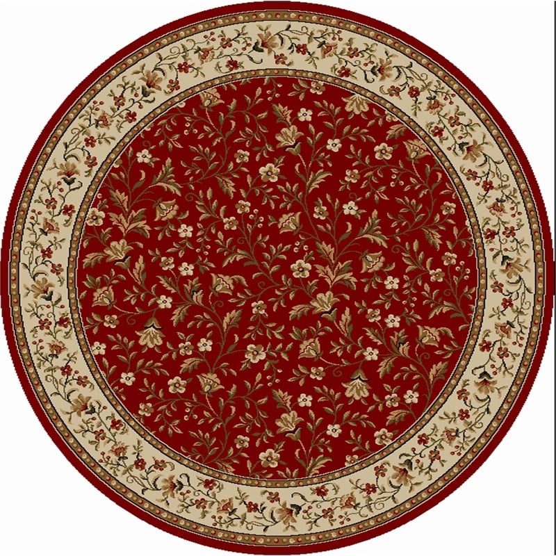 Pemberly Row Traditional 8' x 8' Circular Floral Trellis Fabric Rug in Red