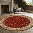 Pemberly Row Traditional 8' x 8' Circular Floral Trellis Fabric Rug in Red