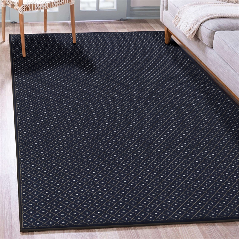 Pemberly Row Geometric 7'9 x 11' Polypropylene Area Rug in Navy Blue