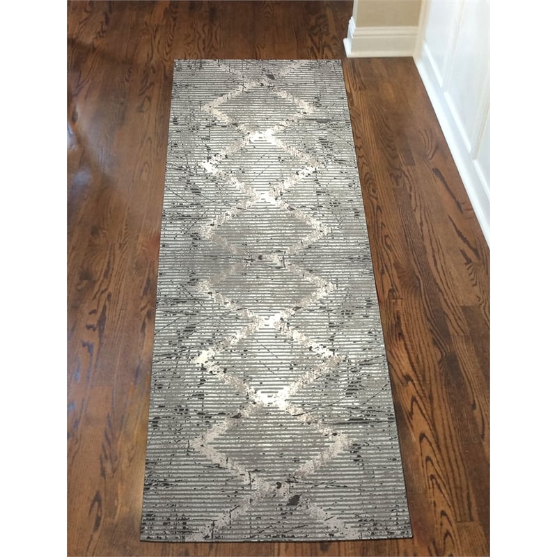 Pemberly Row Polyester Transitional Geometric Gray Runner Area Rug