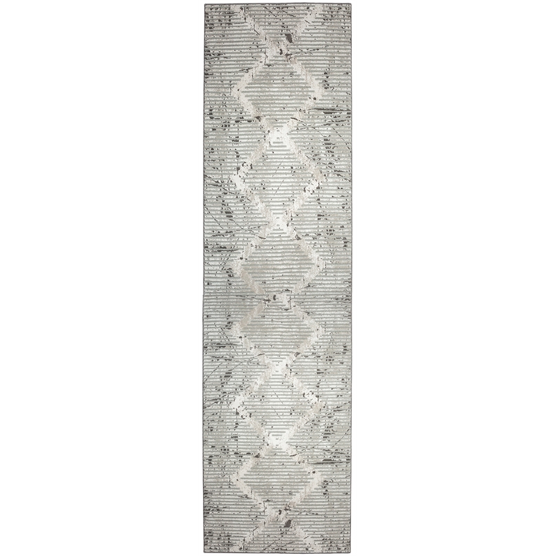 Pemberly Row Polyester Transitional Geometric Gray Runner Area Rug