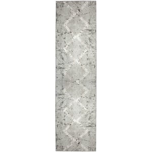Pemberly Row Polyester Transitional Geometric Gray Runner Area Rug