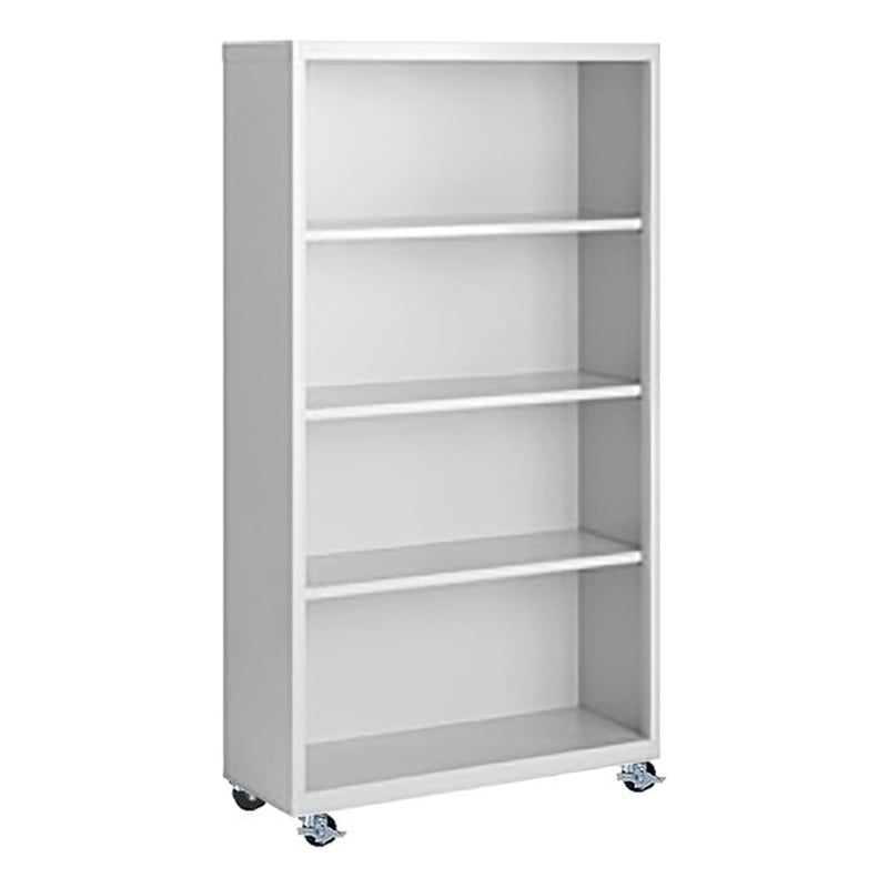 Pemberly Row Modern Industrial Office Mobile Bookcase in White