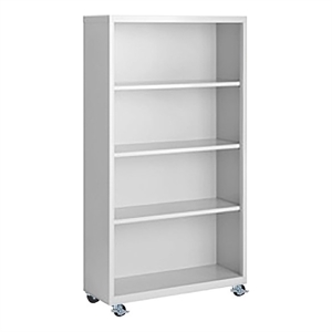 Pemberly Row Modern Industrial Office Mobile Bookcase in White