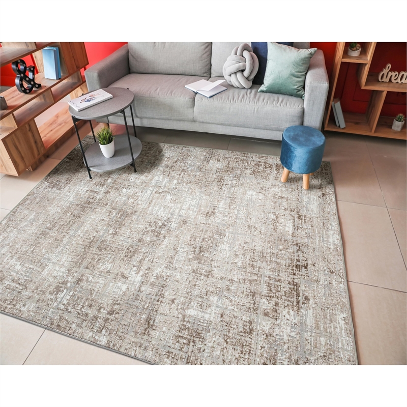 Pemberly Row Polyester Transitional Striated Gray 5' Round Area Rug
