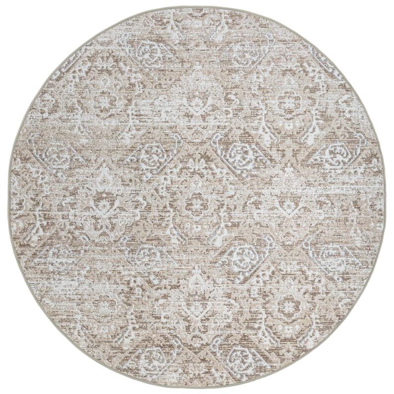 Pemberly Row Polyester Transitional Abstract Beige 8' Round Area Rug