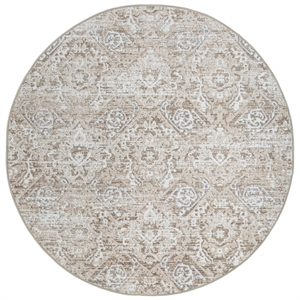 Pemberly Row Polyester Transitional Abstract Beige 8' Round Area Rug