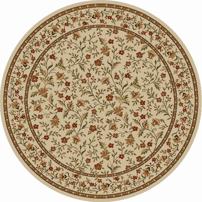 Pemberly Row Traditional 8' x 8' Circular Fabric Rug in Ivory
