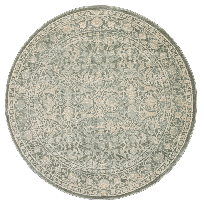 Pemberly Row 5'3 Round Traditional Oriental Vintage Area Rug in Green