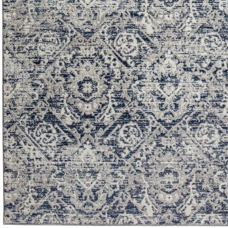 Pemberly Row Polyester Transitional Abstract Blue 5' Round Area Rug