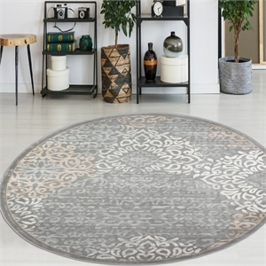 Pemberly Row Traditional 7'10&quot x 7'10&quot Polyurethane Round Rug in Gray