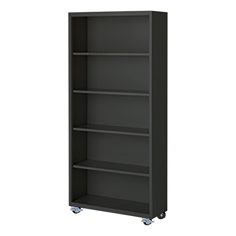 Pemberly Row Modern Industrial Office Mobile Bookcase in Charcoal
