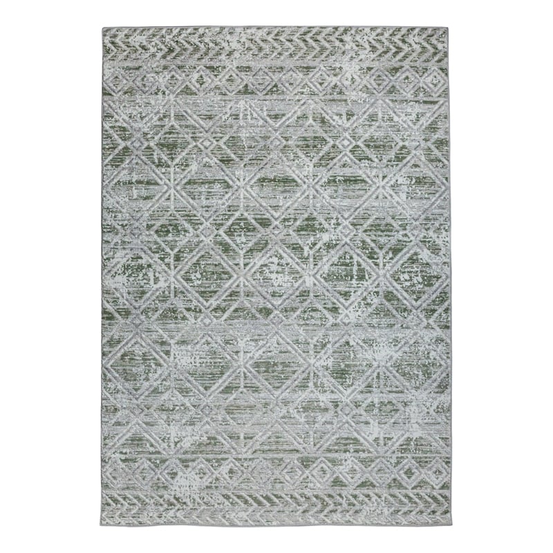 Pemberly Row Polyester Transitional Geometric Green 3x5 Area Rug