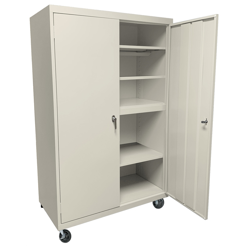 Pemberly Row Modern Industrial Office Mobile Storage Cabinet in Almond