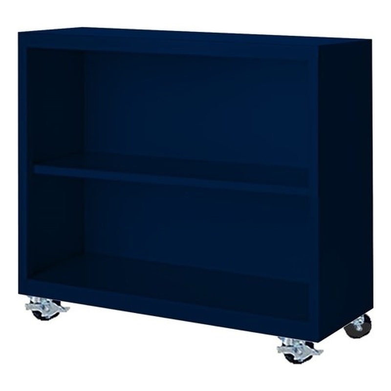 Pemberly Row Modern Industrial Office Mobile Bookcase in Navy