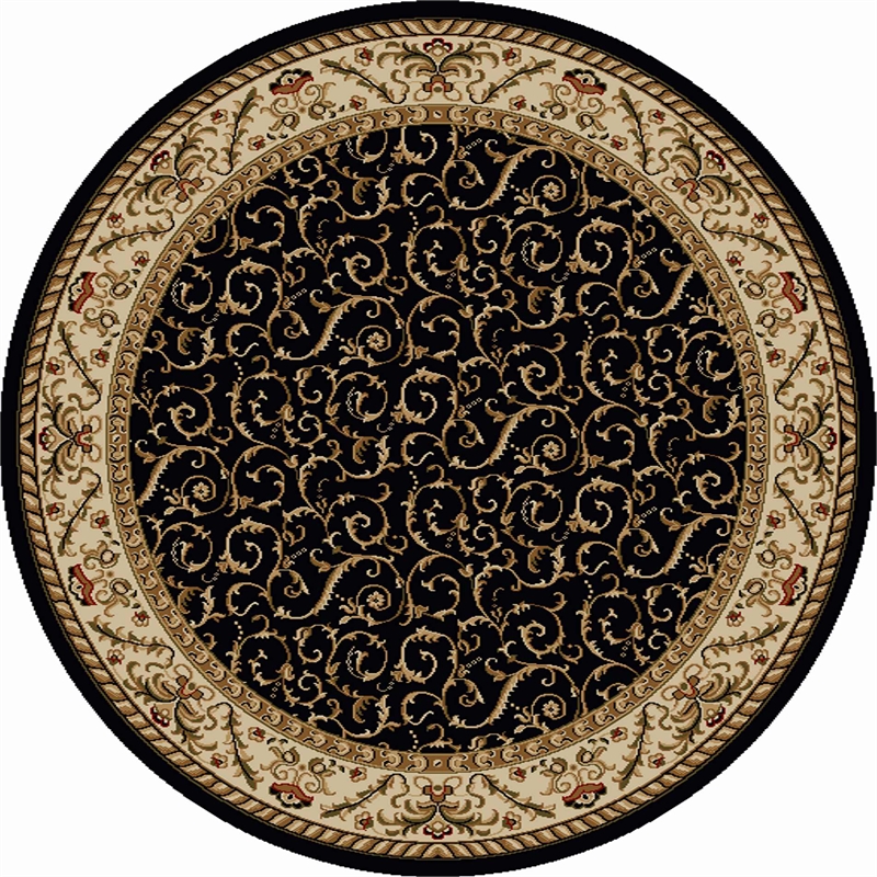 Pemberly Row Traditional 8' x 8' Circular Fabric Rug in Black