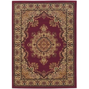 Pemberly Row Traditional 3'3&quot x 4'11&quot Rectangular Fabric Rug in Burgundy Red