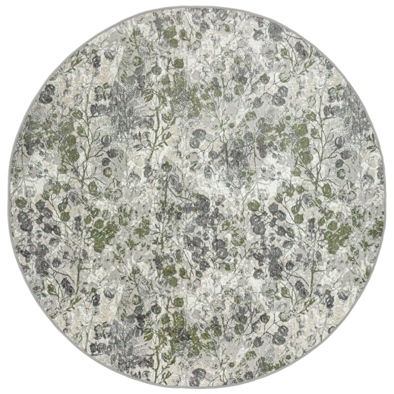 Pemberly Row Polyester Transitional Floral Green 8' Round Area Rug