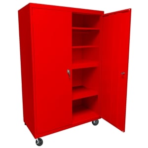 Pemberly Row Modern Industrial Office Mobile Storage Cabinet in Red