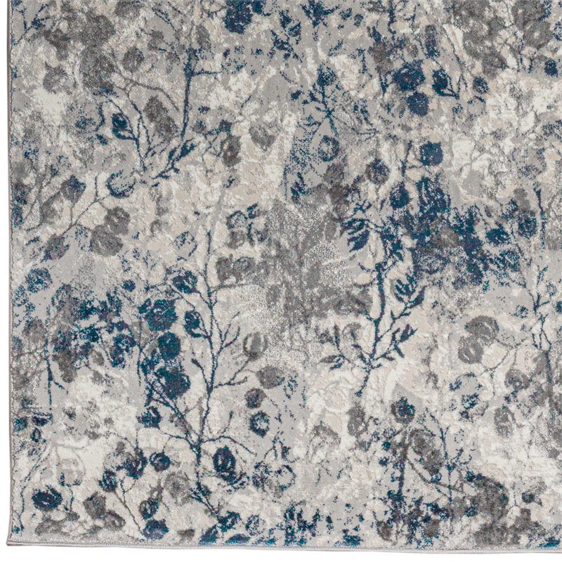 Pemberly Row Polyester Transitional Floral Blue Runner Area Rug